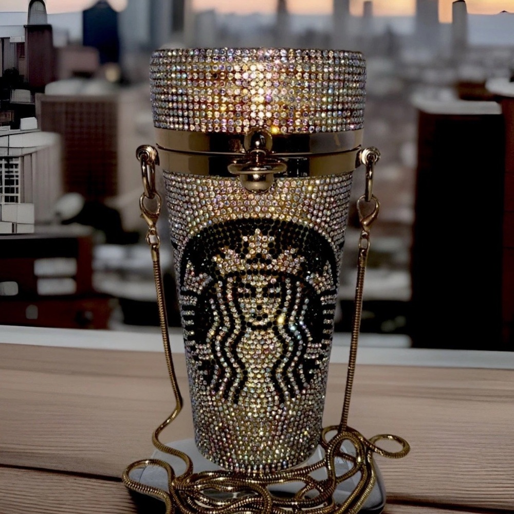 Starbucks Silver, Green & Gold Rhinestone Crossbody Purse - Picture 4 of 15
